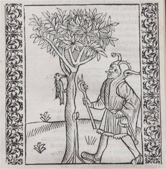 Early wood cuts Of Idle Talk (Brandt 19) from the 1497 edition of The Ship of Fools, 3 x 3.25in.